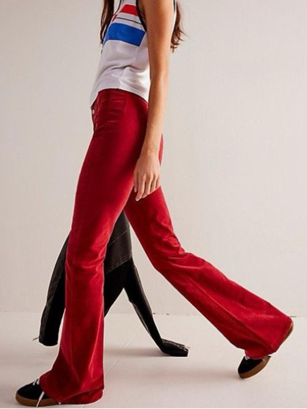 Free People We The Free Jayde Cord High Rise Flare Jeans in Red Size 28 - Picture 2 of 16